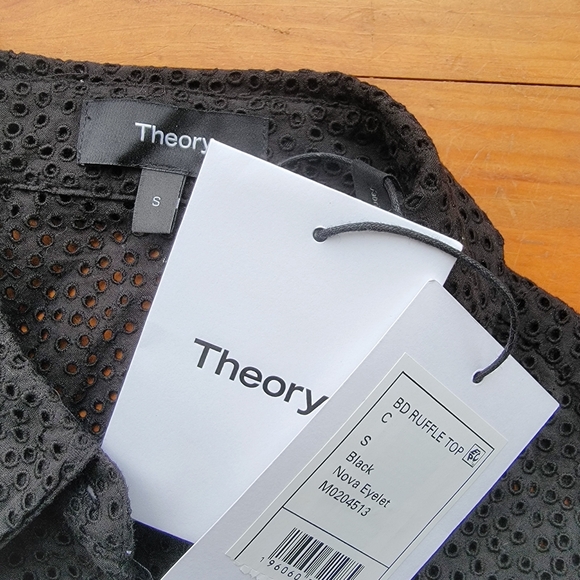 Theory Nova Black Eyelet Button-Up Ruffle Top - Picture 4 of 4